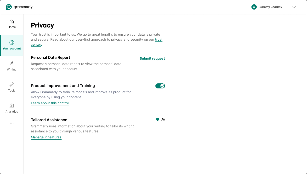 CDTC — Editable & On: user has control, training active