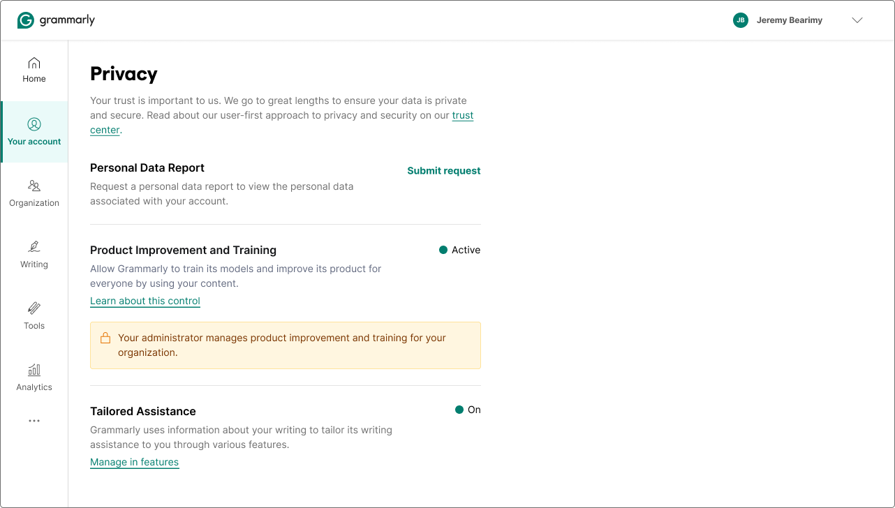 CDTC — Locked & Active: admin has enabled training, user has no control