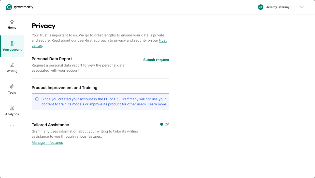 CDTC — Won't Train: EU/UK users see an explanation instead of a control