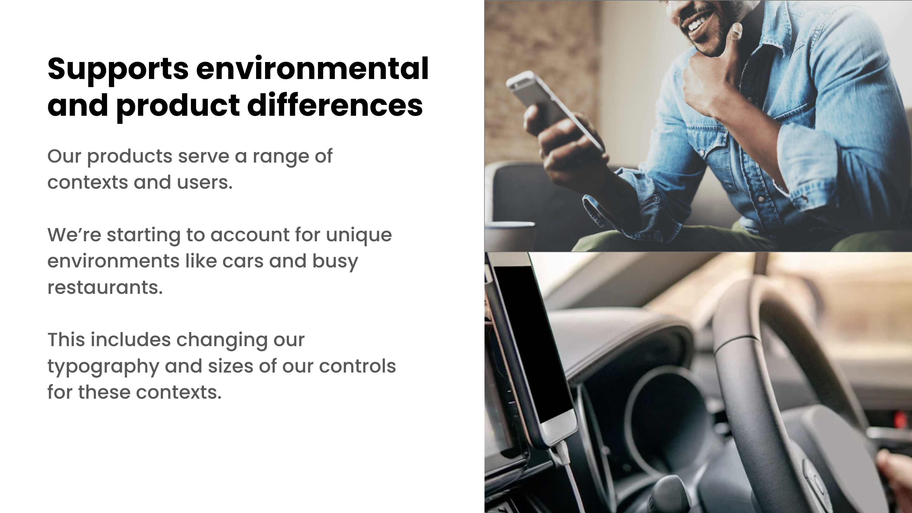 Environmental adaptation — car and kitchen contexts