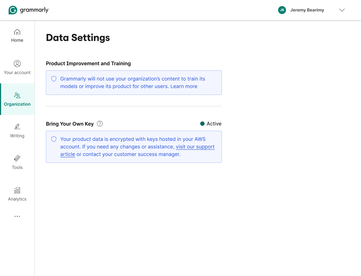 Q3 — BYOK active state, data encrypted with customer-hosted key