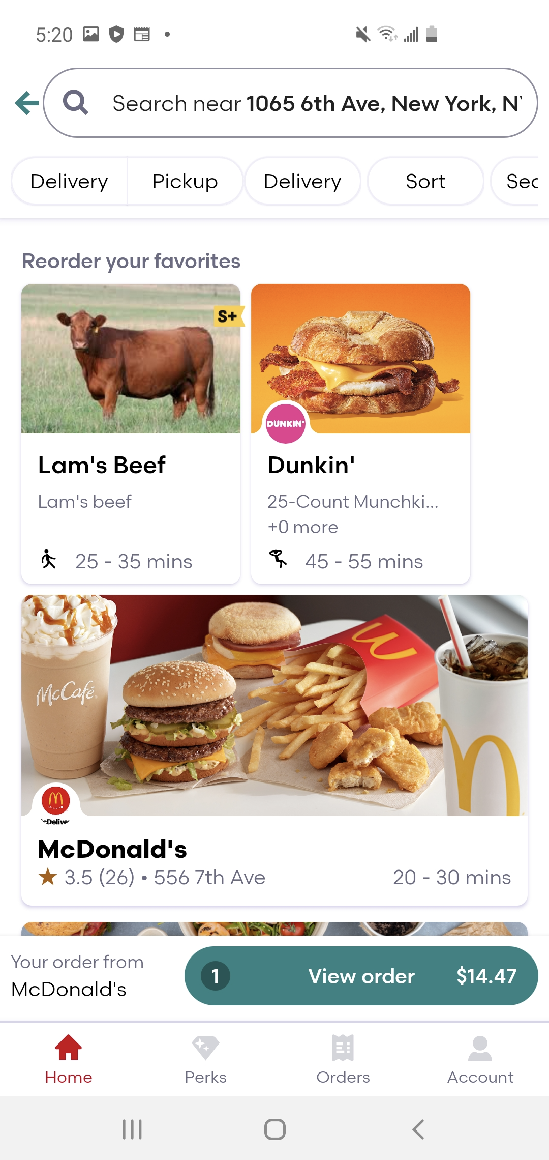 Sunburst persistent order footer — bag follows the diner across the app